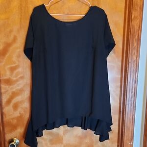 Kim Rogers Black Asymmetrical Short Sleeve Blouse